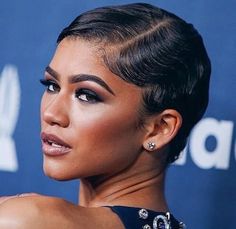 Deep Fingerwaves Hairstyles, Sleek Pixie Hairstyles, Sleek Short Hair Black Women, Sleek Back Short Hair, Sleek Pixie, Finger Waves Short Hair, Short Hair Styles African American, Finger Wave, Cut Life