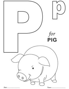 the letter p for pig is shown in black and white with an animal on it