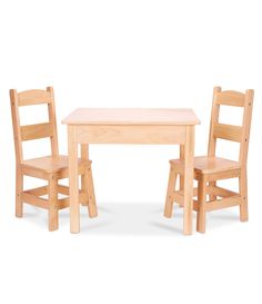 two children's wooden chairs and table against a white background