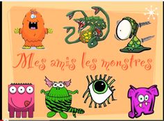 an image of some cartoon characters on a sign that says mes amis les monsters