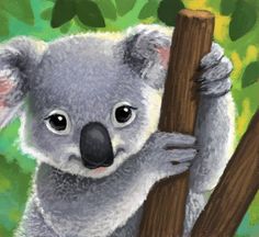 a painting of a koala holding onto a tree branch