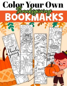 the coloring bookmarks for kids to color with pumpkins and other fall themed items