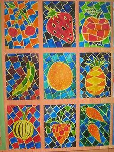 an art project made with stained glass and fruit