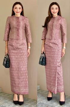 สนใจสอบถาม/สั่งซื้อ ลิงก์นี้นะคะ 👉 http://m.me/Jureeratsilk Songket Baju Kurung, Indonesian Clothing, Dress Muslim Modern, Thai Silk Dresses