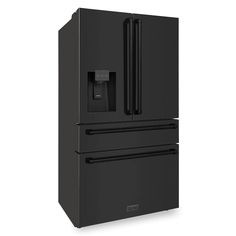 Luxury isn’t meant to be desired - it’s meant to be attainable. The ZLINE 36 in. 21.6 cu. ft. Counter-Depth French Door Refrigerator with Water and Ice Dispenser in Fingerprint-Resistant Black Stainless Steel (RFM-W-36-BS) delivers an elevated experience by pairing innovative dual cooling technology with a spacious counter-depth design and an external water dispenser and ice maker. Achieve ZLINE Attainable Luxury® excellence with timeless features designed to enhance your kitchen’s capability.Th Black Kitchen Appliances, Black Fridge, Counter Depth Fridge, Black Fridges, Black Appliances Kitchen, Refrigerator Temperature, Kitchen S, Design Tech, Stainless Steel Refrigerator