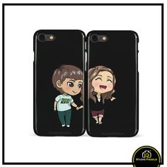 two phone cases with cartoon characters on them