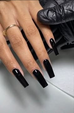 All Black Coffin Acrylic Nails, All Black Acrylic Nails Square, Black Stelito Nails, Long Acrylic Nails Coffin Black, Plain Black Acrylic Nails, Black Nails Long Square, Black Square Nails Long, Square Black Acrylic Nails, Coffin Black Acrylic Nails