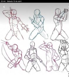 a bunch of sketches of people in different poses