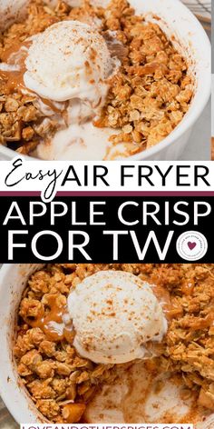 two bowls filled with apple crisp for two