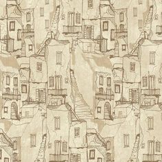 an old fashioned wallpaper with many windows and balconies on the side of it