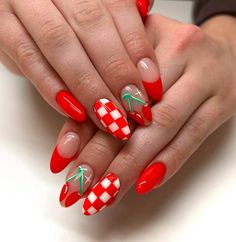 131 Most Popular Summer Nails Designs, From Ombré To Simple & Bright Ideas - The Mood Guide Bright Red Nails With Design Summer, Popsicle Nails Designs, Funky Holiday Nails, Bbq Nails, Summer Red Nails Designs, Fruit Design Nails, Pink Spring Nail Ideas, Simple Fun Nails, Red Summer Nails Designs