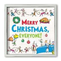 a merry christmas card with cartoon characters on the front and back cover, in white frame