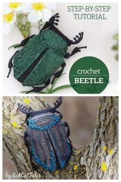 the crochet beetle is sitting on a tree branch