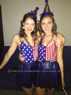 two girls in patriotic outfits posing for the camera