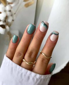 Teal Nail Designs, Teal Nails, Turquoise Nails, Short Gel Nails, Simple Gel Nails, Cute Gel Nails, Short Acrylic Nails Designs, Short Nail Designs, Chic Nails