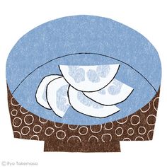 a drawing of a bowl with blue and brown designs on it