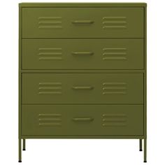 a green dresser with four drawers on it