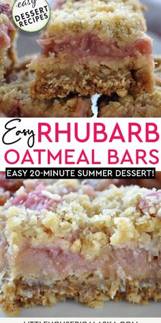 easy rhubarb oatmeal bars are the perfect dessert for summer