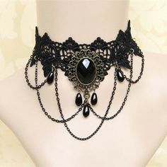 New With Tags. Victorian Vintage Goth Woman Chain Pendant Black Lace Collar Choker Fashion Necklace. Dark Queen Necklace, Gothic Jewelry Victorian, Yennefer Of Vengerberg Necklace, Vampire Jewelry Victorian, Black Jewelry Necklace, Kalung Choker, Black Lace Necklace, Black Lace Choker Necklace, Gothic Choker Necklace