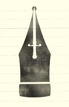 a black and white drawing of a fountain pen with a pencil in it's tip