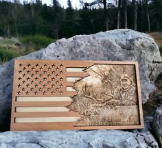 Hunting Gifts, Photo Flag Sign, Laser Engraved Photo, Gift for Him, Gift for Hunter, Deer Sign, Christmas Gift, Engraved Photo, Gift for Her What a great gift for your loved one.... A laser engraved photo on a layered flag. Made with maple and walnut wood, these beautiful flags are approx. 18" x 9.5". After order is placed, you can send the photo to me by clicking "message seller". If you would like to add personalization, please include that in the message. Hunting Gifts For Dad, Rustic Gift Ideas, Hunting Wood Projects, Gifts For Hunters Deer Hunting, Christmas Gifts For Hunters, Wood Engraved Signs, Christmas Gift For New Boyfriend, Gift For Country Boyfriend, Engraved Gifts For Him