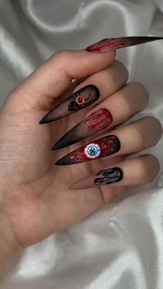 Long Halloween Acrylic Nails, Halloween Nails Easy, Chrome Nails Designs