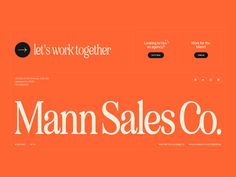 an orange website page with the words mann sales co on it's left side