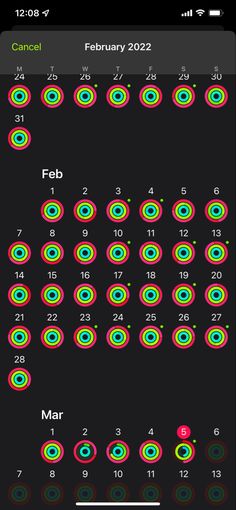 an iphone screen showing the date and time for each event, with different circles on it