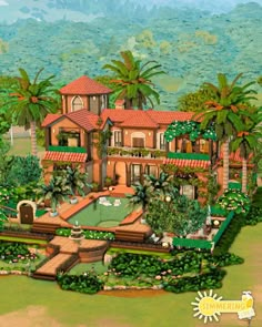 this is an artist's rendering of a large house in the middle of palm trees