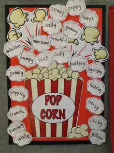 a bulletin board with popcorn on it