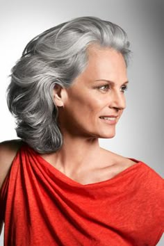 Mother of the bride hairstyle. Wearing your hair down creates softness around the neck and decolletage. Prevent Grey Hair, Mother Of The Bride Hairstyles, Long Grey Hair, Wedding Grey, Going Gray Gracefully, Pepper Hair, Silver Haired Beauties, Grey Hair Styles, Gray Hairstyles