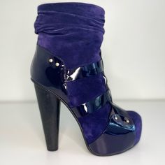 Versace Purple Suede And Patent Leather Ankle Boot 5 1/2” Heel Cathedral Architecture, Versace Shoes, Purple Suede, Leather Ankle Boots, Color Purple, Patent Leather, Bootie Boots, Versace, Ankle Boot