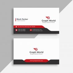 two business cards with the words graph world in red, black and white on them