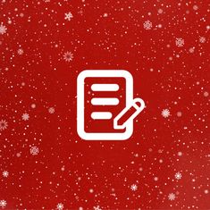 a red background with white snowflakes and a clipboard that has a pen in it