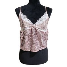 Intimately Free People Cami Women Right Rhythm Sequin Sleeveless V-Neck Nwt Adjustable Shoulder Straps Sequin Embellished Overlay Lace Accents Fabric Provides Stretch Sleeveless V-Neck Cropped Length Polyester/Spandex Hand Wash Pink Lace Camisole Tank Top, Lace Cami Tank Top For Night Out, Pink Sleeveless Tank Top With Delicate Straps, Lace Cami Tank Top For Party, Sleeveless Tank Top With Delicate Straps For Night Out, Night Out Tank Top With Delicate Straps, Party Top With Delicate Straps And V-neck, Party V-neck Top With Delicate Straps, Party Tops With Delicate Straps And V-neck