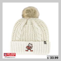 Combine fandom and fashion when you wear this Cleveland Browns Meeko Cuffed Knit Hat with Pom by '47. Its braided cable-knit pattern provides a charming look, while the faux fur pom adds a stylish touch. Made from soft tonal marled yarns that stretch for a cozy and comfortable fit, this Cleveland Browns knit hat is perfect for cheering on your team in chilly weather. Cleveland Browns Logo, Browning Logo, Brown Hats, 47 Brand, Cleveland Browns, Chilly Weather, Fur Pom Pom, Knit Pattern, Tie And Pocket Square