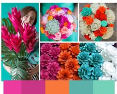 a collage of different color schemes with flowers