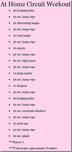 a pink poster with the words at home circuit workout