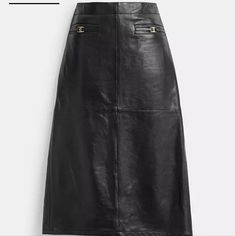 Coach Leather Skirt, Size 14, Brand New With Tags. Never Been Worn. Luxury Black Office Skirt, Luxury Workwear Midi Skirt, Luxury Black Skirt For Workwear, Luxury Black Skirt For Work, Luxury Midi Skirt For Workwear, Designer Leather Skirt For Work, Luxury Black Skirt For Fall, Designer Fall Skirt For Workwear, Designer Skirt For Workwear In Fall