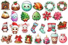 various christmas stickers on a white background