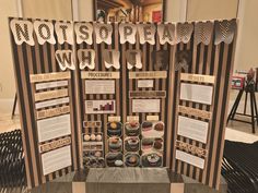 a display with different types of donuts on it's sides and other information about the doughnuts