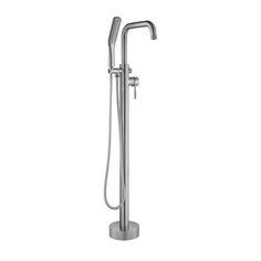 the shower faucet is shown in stainless steel