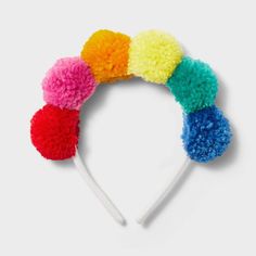 1ct Rainbow Pom-pom Headband - Spritz™ : Target Party Favor Cups, Pom Pom Headband, Rainbow Headband, Unique Party Favors, Glitter Headbands, Up Theme, Pom Pom Crafts, Crochet Table, Ribbon Headbands