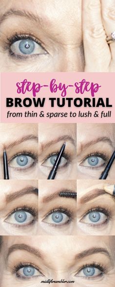 step-by-step eyebrow tutorial Eyebrows Over 40 For Women, Thick Eyebrows Makeup, Eyebrows With Eyeshadow, Natural Brow Tutorial, Makeup Tutorial Over 40, Grey Hair Eyebrows, Eyebrows Makeup Tutorial, How To Make Eyebrows, Fill In Eyebrows