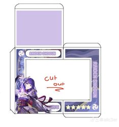 an anime character with purple hair and blue eyes is shown in this cut out box