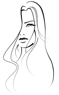 a line drawing of a woman's face with her hair blowing in the wind