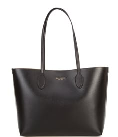 From kate spade new york&#x2C; the Bleecker Large Tote Bag features:Saffiano leatherLinedSnap closureGold-tone hardwareInterior: Zip pocketsApprox.: 13.5" x 13.8" x 5.3" Handle drop: 11" LImported. Kate Spade School Bag, Bag Inspo For School, Bag Expensive, School Wishlist, Kate Spade Purse Black, Birkenstock Boston Shearling, Boston Shearling, Pocket Books, Kate Spade Totes