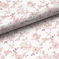 a wallpaper with pink flowers and leaves on white background, as well as an image of