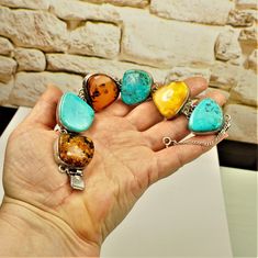 HUGE BALTIC AMBER 925 Silver Panel Bracelet, Turquoise Heavy Link Bracelet, Rare Estate Amber Jewelry, Unique Gift Idea For Her Holiday Gift by ANTIQUE4YOU SO BEAUTIFUL STONES FILLED WITH SUN AMAZING COMPOSITION OF HUGE 3 GENUINE AMBER + 3 BLUE TURQUOISE FREE FORM STONES PLACED IN ARTISTIC STERLING SILVER FRAME.  ESTATE AMBER. SECURED CLOSURE WITH CHAIN. STONES 1" x 1 1/4" each. In perfect conditions. LENGTH OF BRACELET 7.5"   HEAVYWEIGHT. UNISEX. THANKSGIVING GIFT FOR HER. CHRISTMAS GIFT. NEW YEAR GIFT. VALENTINE'S DAY GIFT. MOTHER'S DAY GIFT. *BEFORE PLACING ORDER, PLEASE, MAKE SURE YOUR ADDRESS IS CORRECT IF YOU PLACED ORDER WITH UNVERIFIED ADDRESS OR HAD MISTAKE IN IT AND IF PACKAGE RETURNED FOR THIS REASON SHIPPING FEES WILL BE DEDUCTED FROM YOUR REFUND **Before you return an item, pl Art Deco Bracelet, Jewelry Unique, Silver Frame, Chain Link Bracelet, Link Bracelets