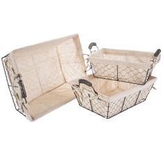 two baskets with handles are sitting side by side on a white background, one is open and the other is closed